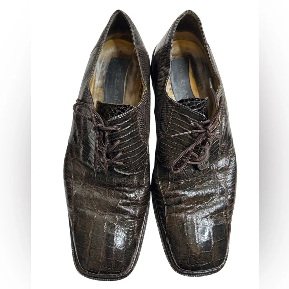 Mezlan Platinum Brando Brown Crocodile Mens Shoe Size 10.5
